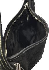 COACH SIGNATURE JACQUARD AND LEATHER MINI HOBO BAG BLACK